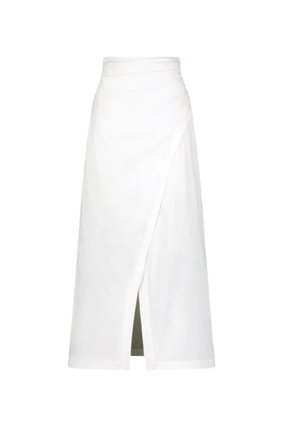 Lela Rose Cotton Poplin Wrap Skirt In White