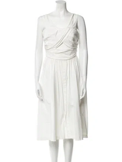 Pre-owned Lela Rose Cowl Neck Midi Length Dress In White