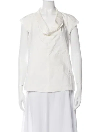 Pre-owned Lela Rose Cowl Neck Short Sleeve Blouse In Neutrals