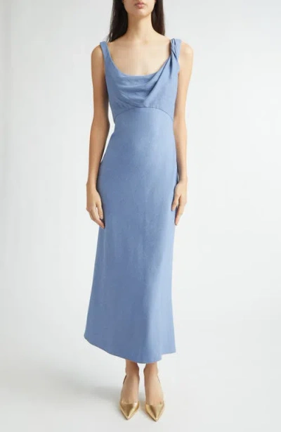 Lela Rose Cowl Neck Twist Strap Dress In Blue