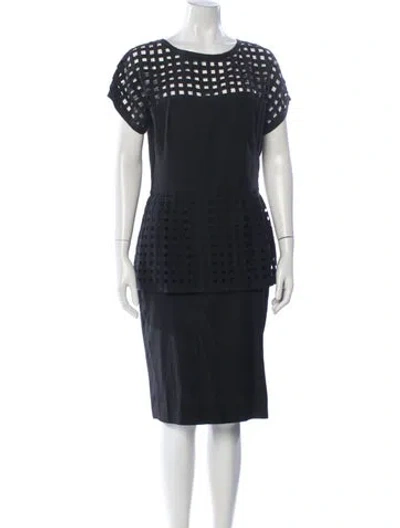 Pre-owned Lela Rose Crew Neck Knee-length Dress In Black