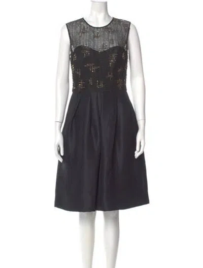 Pre-owned Lela Rose Crew Neck Knee-length Dress In Gray