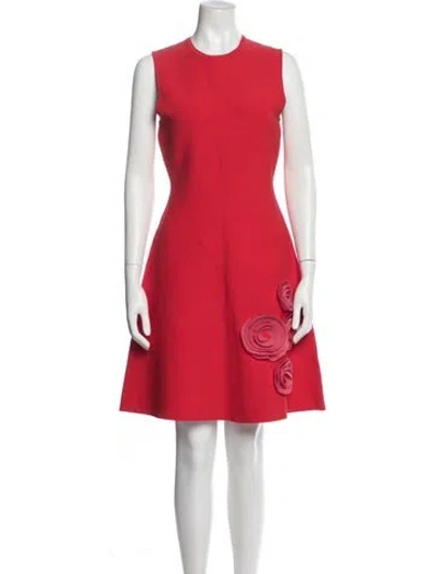 Pre-owned Lela Rose Crew Neck Knee-length Dress In Red