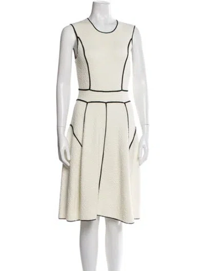 Pre-owned Lela Rose Crew Neck Knee-length Dress In White
