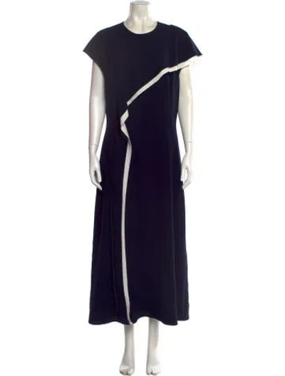 Pre-owned Lela Rose Crew Neck Long Dress In Blue