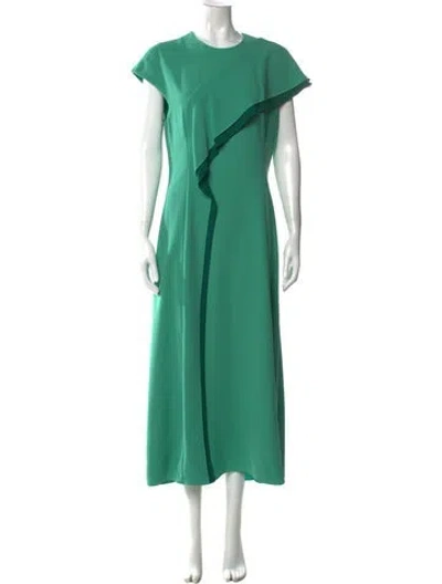 Pre-owned Lela Rose Crew Neck Long Dress In Green