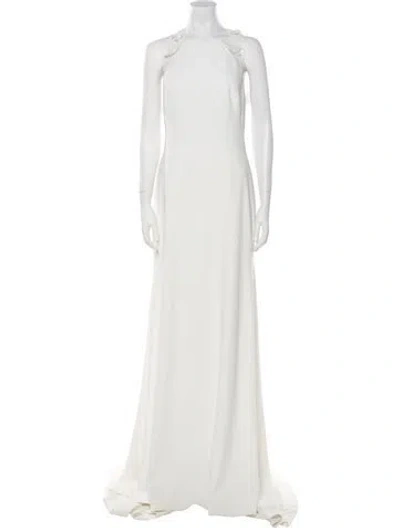 Pre-owned Lela Rose Crew Neck Long Dress In Neutral