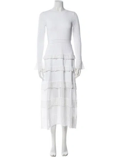 Pre-owned Lela Rose Crew Neck Long Dress In White