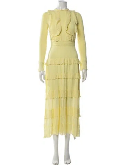 Pre-owned Lela Rose Crew Neck Long Dress In Yellow