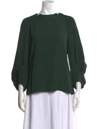 Pre-owned Lela Rose Crew Neck Long Sleeve Blouse In Green