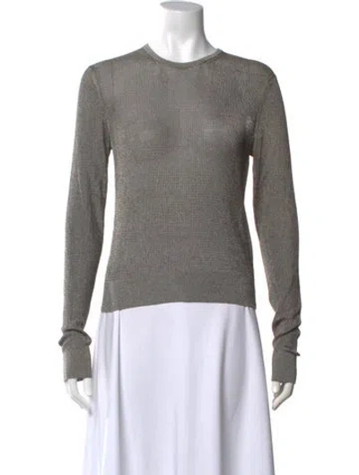Pre-owned Lela Rose Crew Neck Long Sleeve Top In Gray