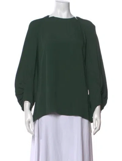 Pre-owned Lela Rose Crew Neck Long Sleeve Top In Green