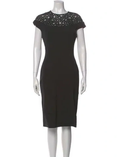 Pre-owned Lela Rose Crew Neck Midi Length Dress In Black