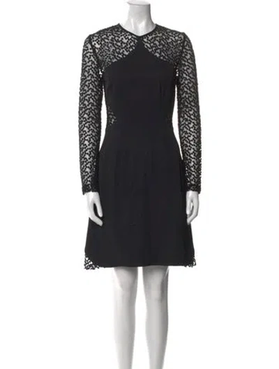 Pre-owned Lela Rose Crew Neck Midi Length Dress In Black