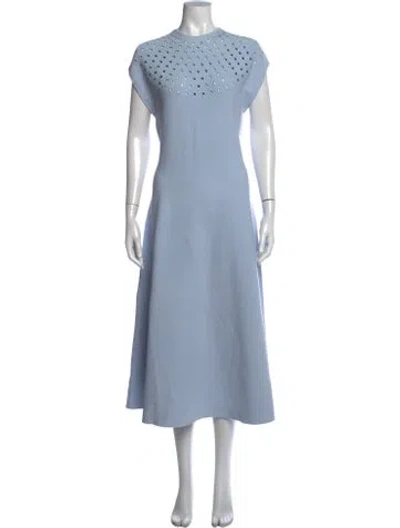 Pre-owned Lela Rose Crew Neck Midi Length Dress In Blue