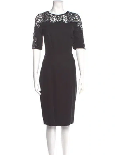 Pre-owned Lela Rose Crew Neck Midi Length Dress In Gray