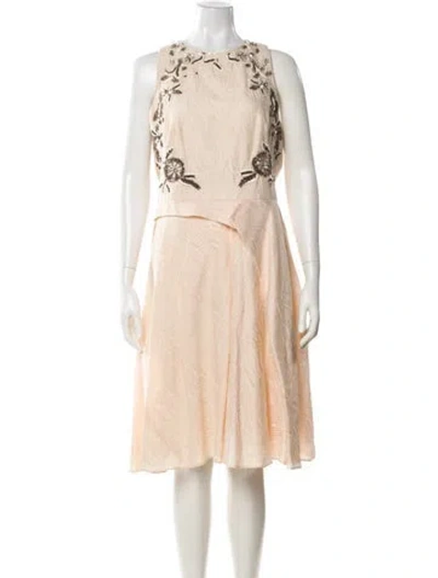 Pre-owned Lela Rose Crew Neck Midi Length Dress In Neutral