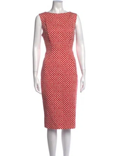 Pre-owned Lela Rose Crew Neck Midi Length Dress In Pink