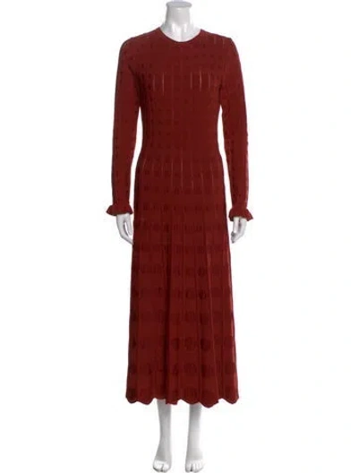 Pre-owned Lela Rose Crew Neck Midi Length Dress In Red