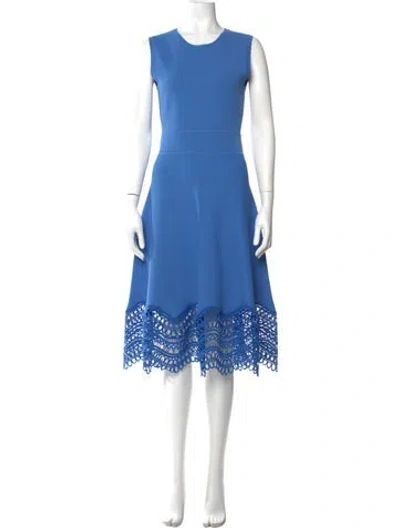 Pre-owned Lela Rose Crew Neck Midi Length Dress W/ Tags In Blue