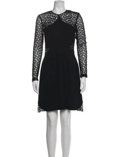 Pre-owned Lela Rose Crew Neck Mini Dress In Black