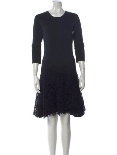 Pre-owned Lela Rose Crew Neck Mini Dress In Black