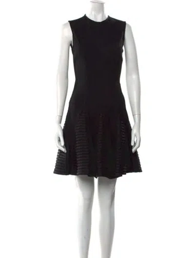 Pre-owned Lela Rose Crew Neck Mini Dress In Black