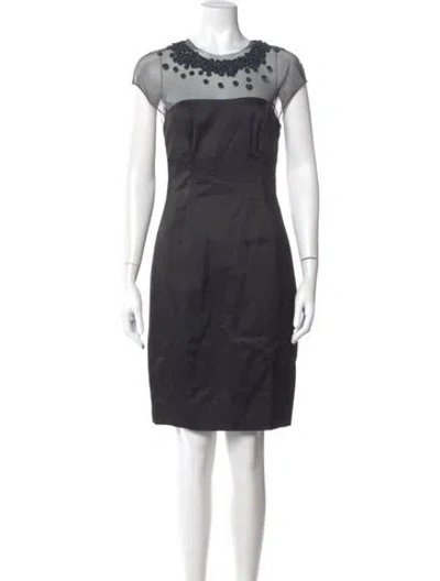 Pre-owned Lela Rose Crew Neck Mini Dress In Gray