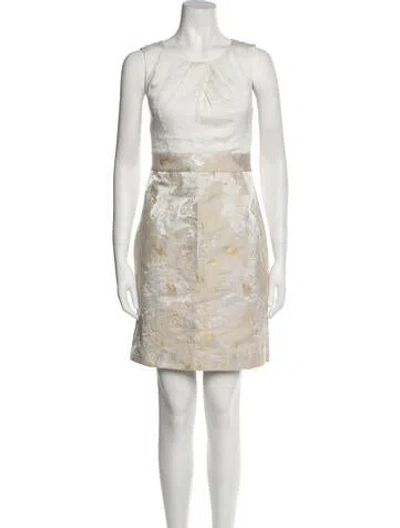 Pre-owned Lela Rose Crew Neck Mini Dress In Neutral