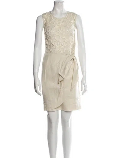 Pre-owned Lela Rose Crew Neck Mini Dress In Neutrals