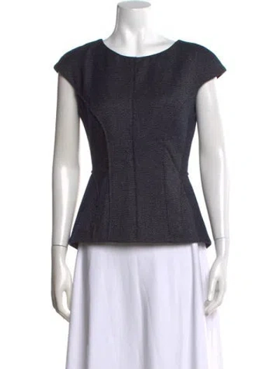 Pre-owned Lela Rose Crew Neck Short Sleeve Blouse In Blue