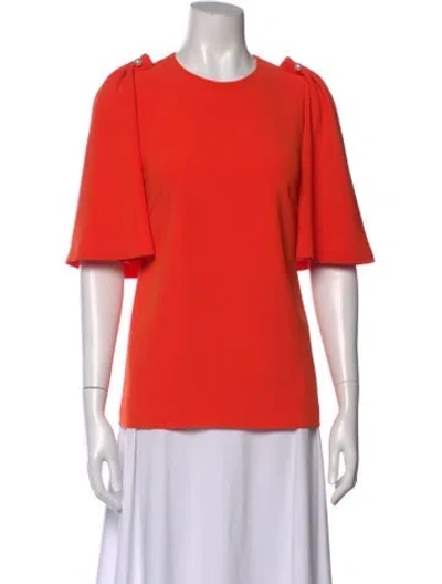 Pre-owned Lela Rose Crew Neck Short Sleeve Blouse In Red