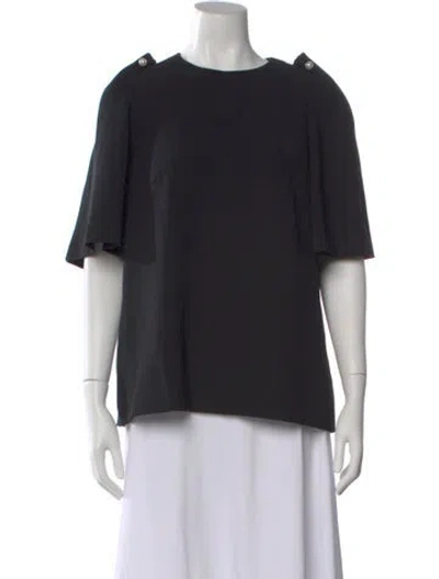 Pre-owned Lela Rose Crew Neck Short Sleeve Blouse W/ Tags In Blue