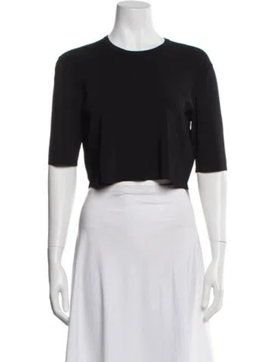 Pre-owned Lela Rose Crew Neck Short Sleeve Crop Top In Black