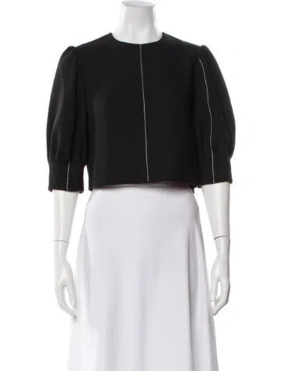 Pre-owned Lela Rose Crew Neck Short Sleeve Crop Top In Black