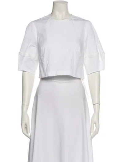 Pre-owned Lela Rose Crew Neck Short Sleeve Crop Top In White