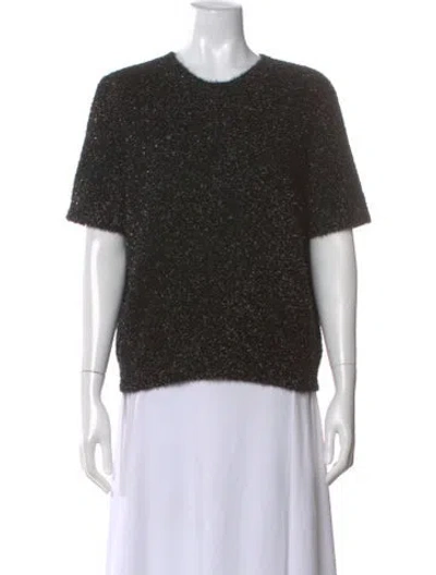 Pre-owned Lela Rose Crew Neck Short Sleeve Top In Black