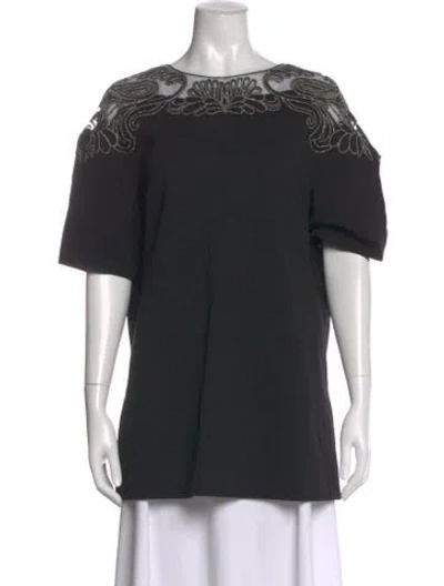Pre-owned Lela Rose Crew Neck Short Sleeve Top In Black