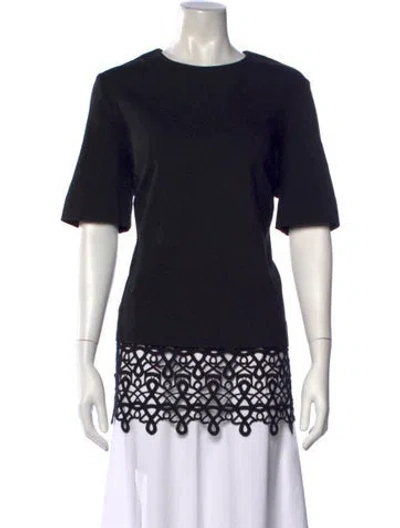 Pre-owned Lela Rose Crew Neck Short Sleeve Top In Black