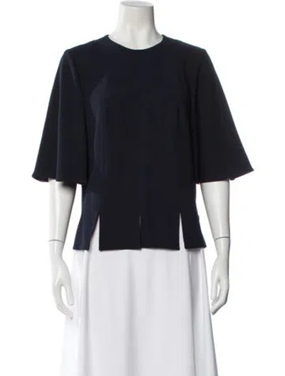 Pre-owned Lela Rose Crew Neck Short Sleeve Top In Blue