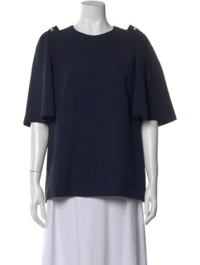 Pre-owned Lela Rose Crew Neck Short Sleeve Top In Blue