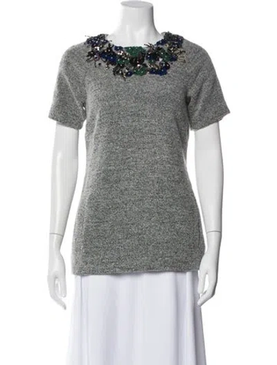 Pre-owned Lela Rose Crew Neck Short Sleeve Top In Gray