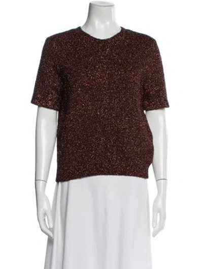 Pre-owned Lela Rose Crew Neck Short Sleeve Top W/ Tags In Brown
