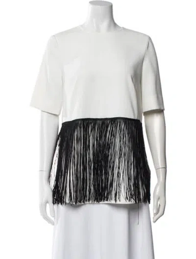 Pre-owned Lela Rose Crew Neck Short Sleeve Top In White