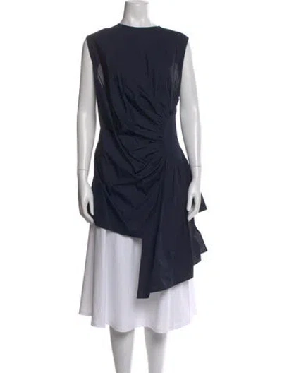 Pre-owned Lela Rose Crew Neck Sleeveless Blouse In Blue
