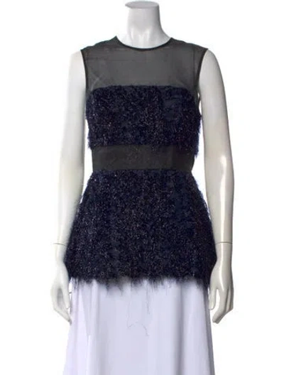 Pre-owned Lela Rose Crew Neck Sleeveless Top In Black/blue