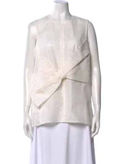 Pre-owned Lela Rose Crew Neck Sleeveless Top In White