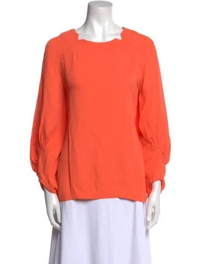 Pre-owned Lela Rose Crew Neck Three-quarter Sleeve Blouse In Orange