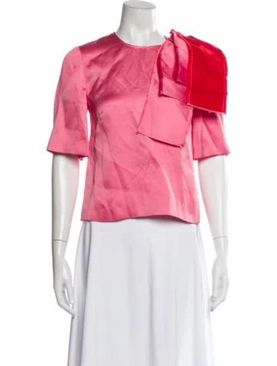 Pre-owned Lela Rose Crew Neck Three-quarter Sleeve Blouse In Pink