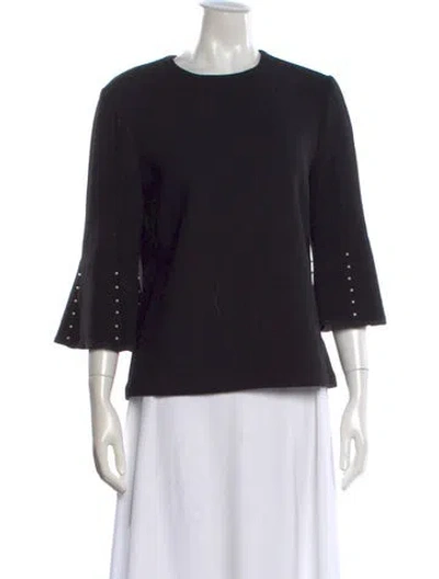 Pre-owned Lela Rose Crew Neck Three-quarter Sleeve Top In Black